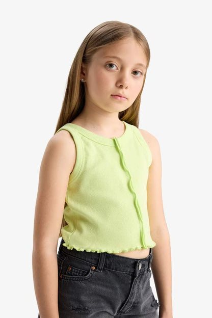Girl Crew Neck Crop Top - - light green