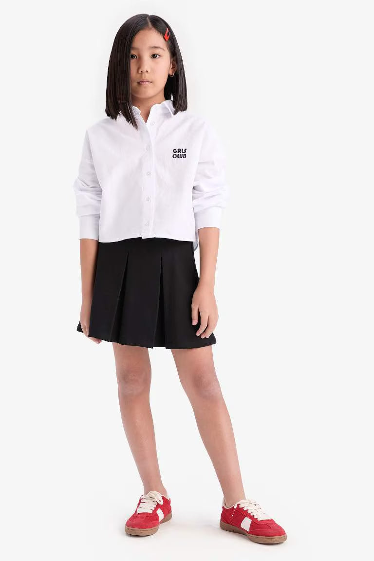 Girl Crop Oxford Long Sleeve Shirt - -