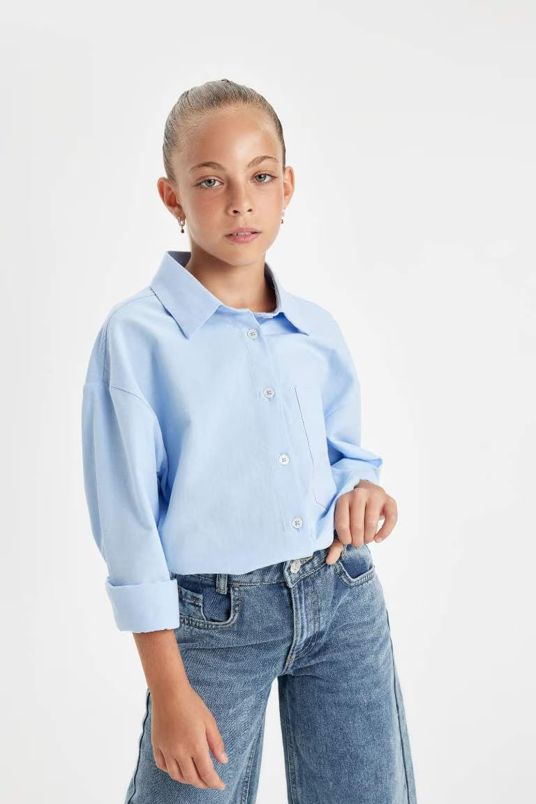 Girl Oversize Fit Poplin Long Sleeve School Shirt - -