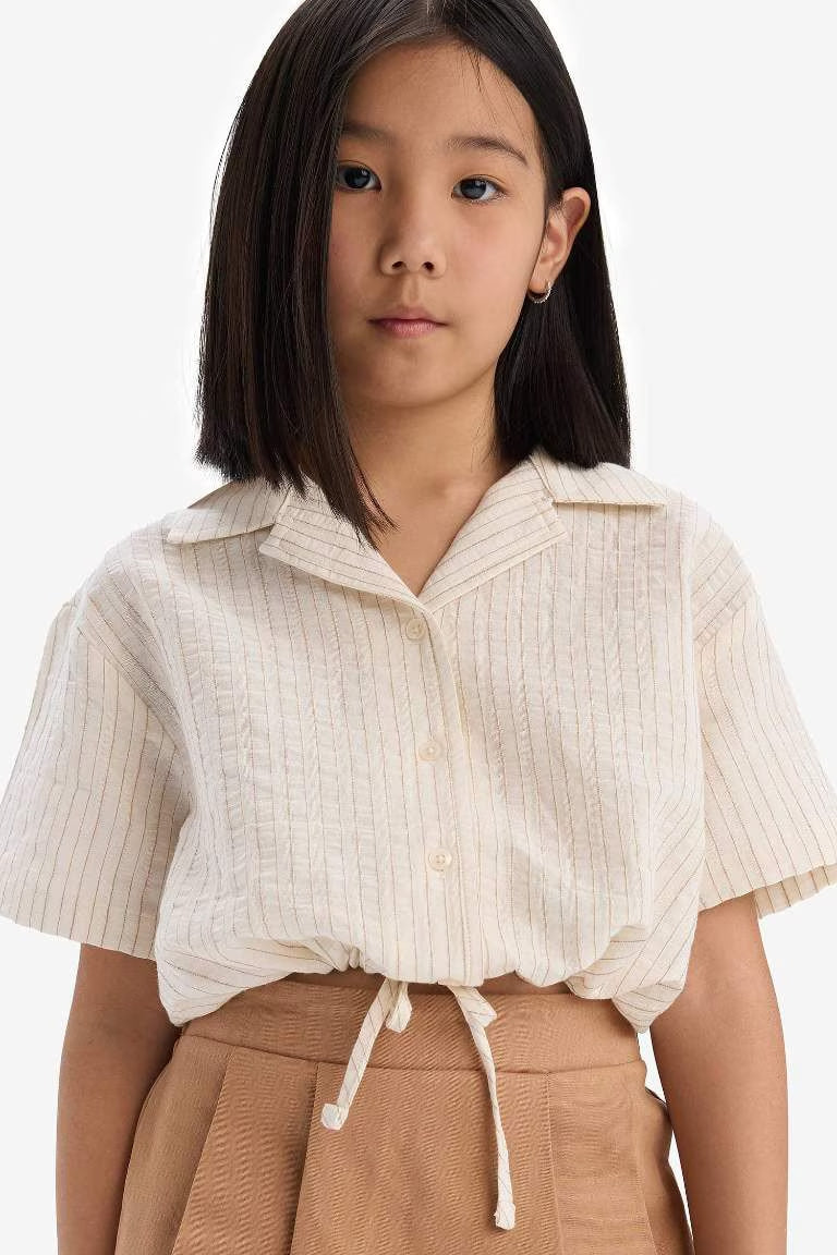 Girl Muslin Short Sleeve Crop Shirt - - Ecru