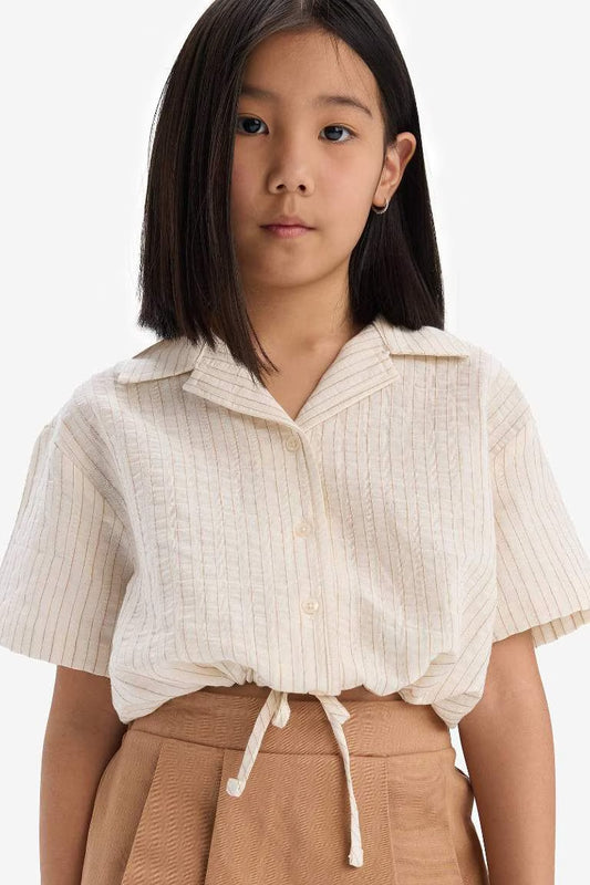 Girl Muslin Short Sleeve Crop Shirt - - Ecru