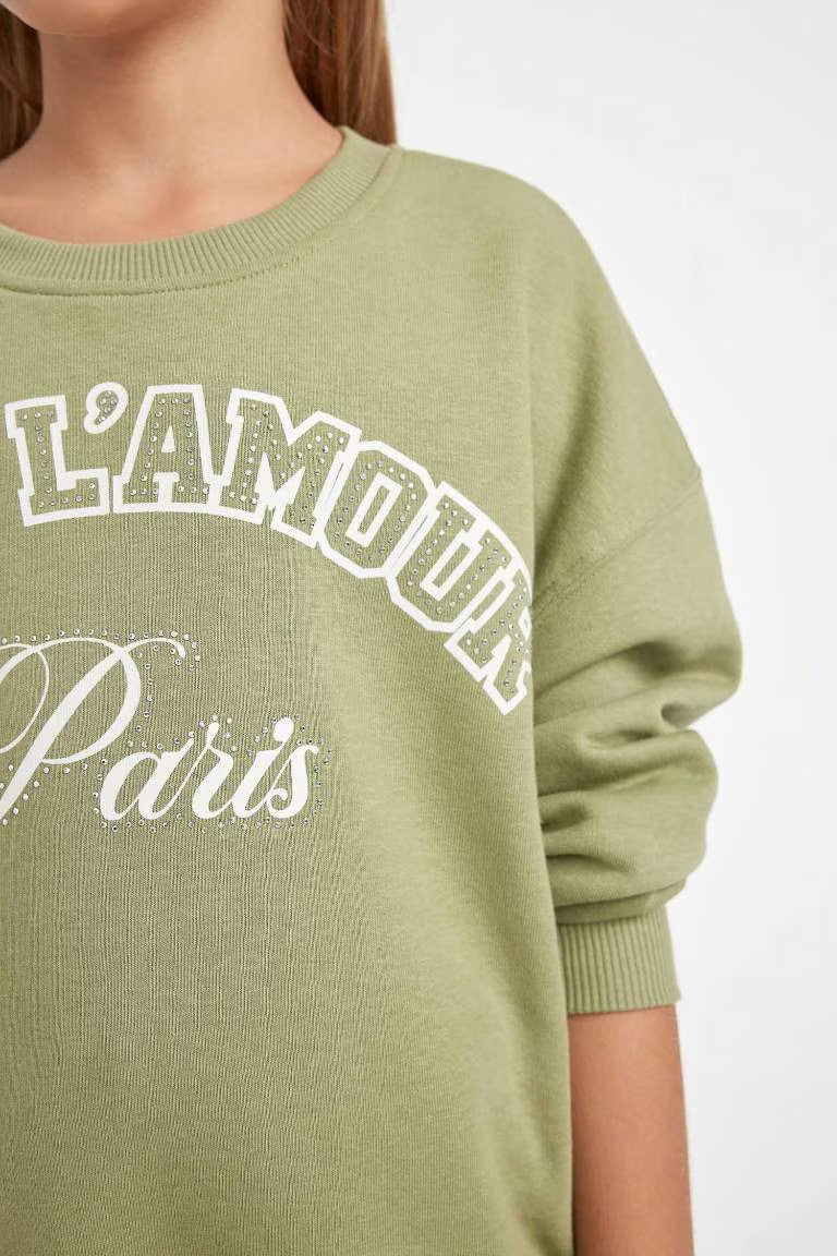 Girl Relax Fit Crew Neck Printed Sweatshirt - -