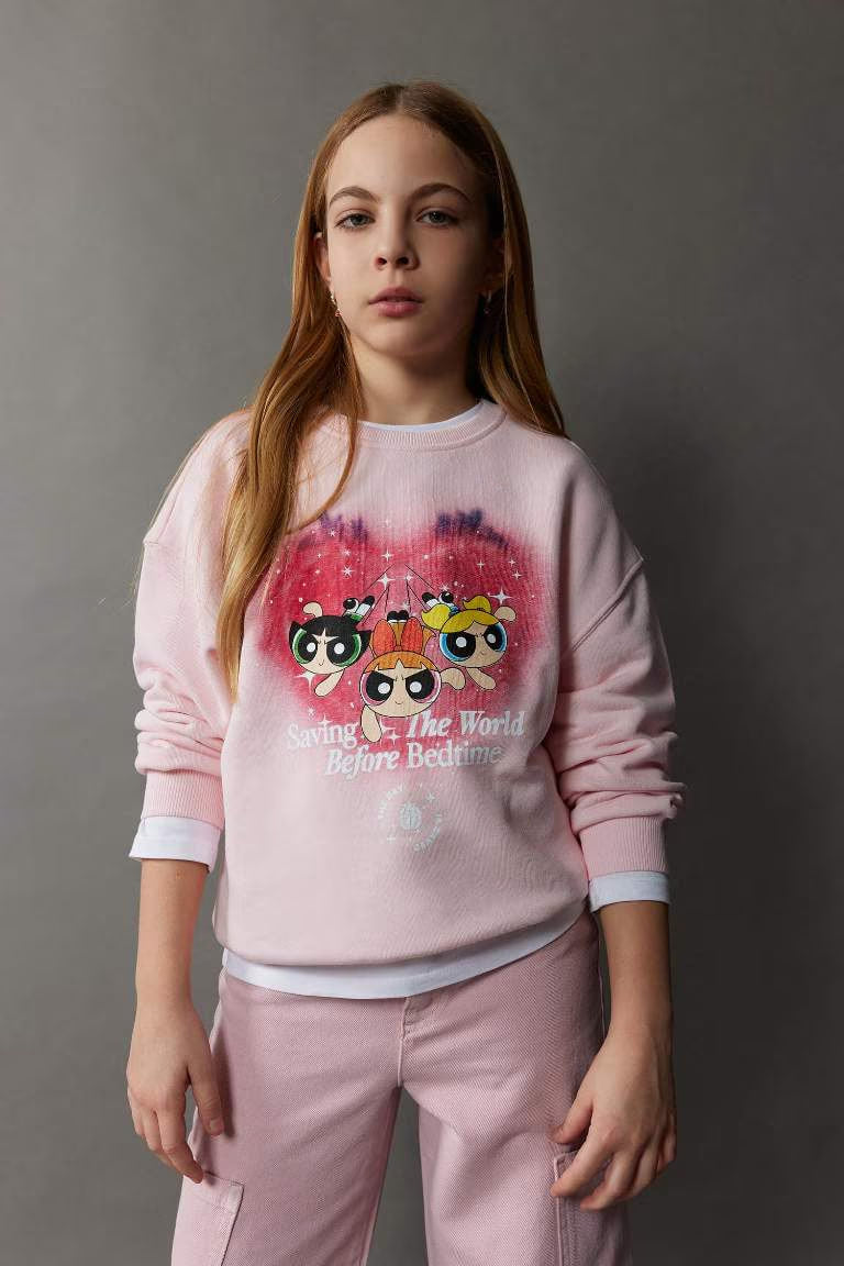 Girl PowerPuff Girls Relax Fit Crew Neck Sweatshirt - - Pink