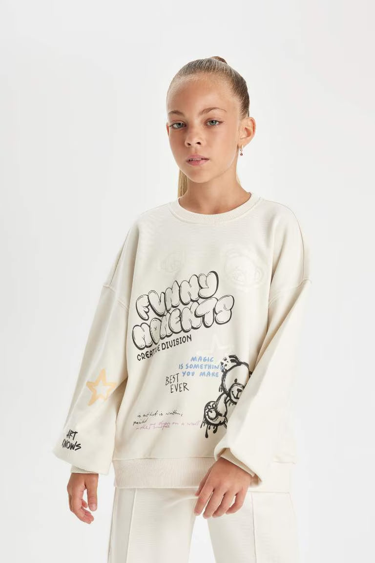 Girl Oversize Fit Printed Sweatshirt - -