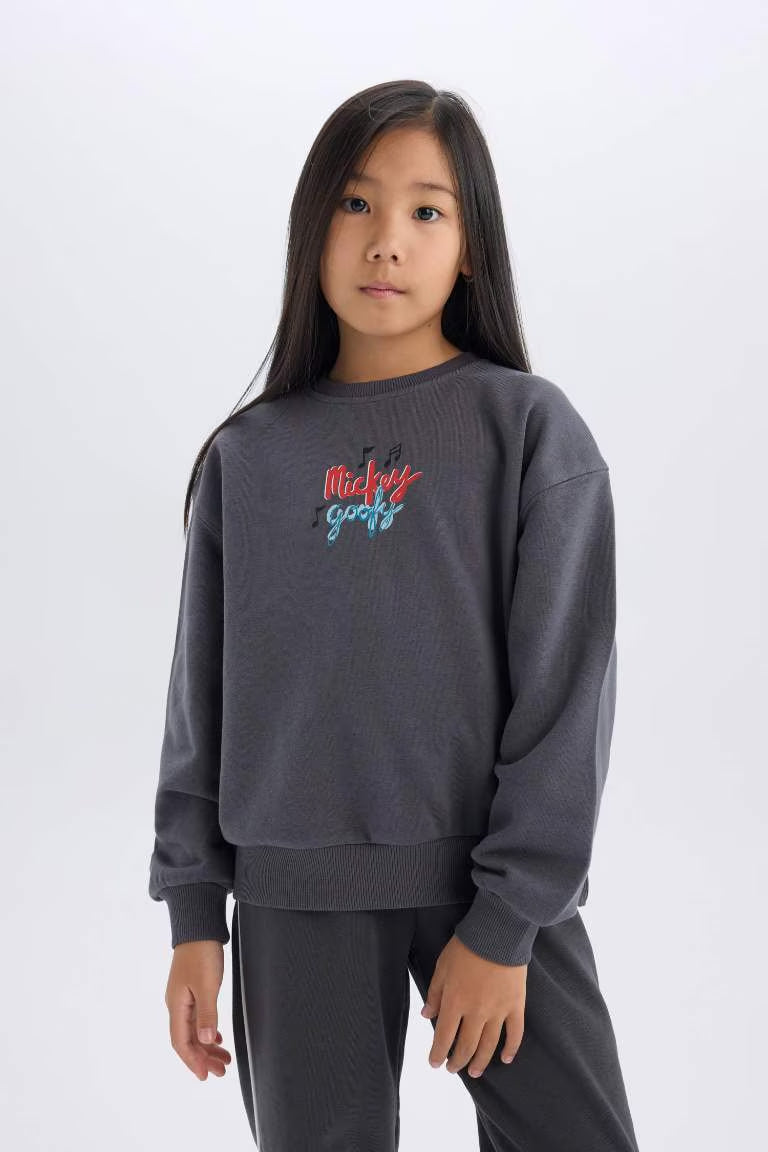 Girl Disney Mickey Mouse &Friends Oversize Fit Back Printed Sweatshirt - - anthracite