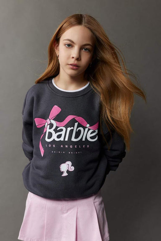 Girl Barbie Relax Fit Crew Neck Sweatshirt - -
