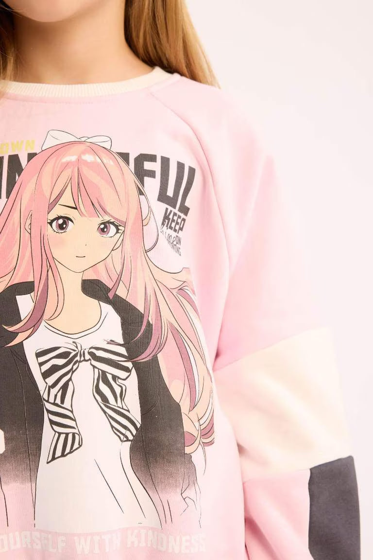 Girl Relax Fit Crew Neck Printed Sweatshirt - -