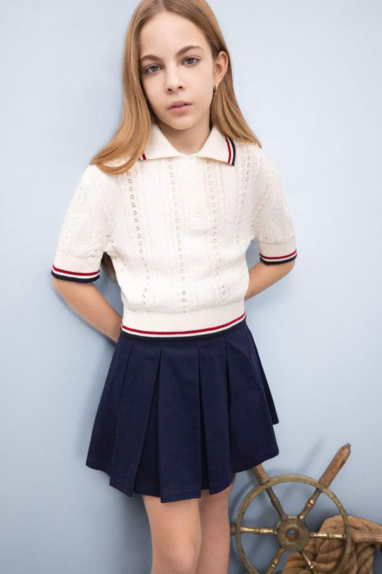 Girl Polo Neck Crop Pullover - - Ecru