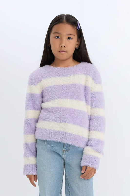 Girl Crew Neck Striped Pullover - -