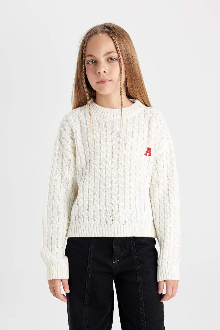Girl Standard Fit Crew Neck Knitted Pullover - -