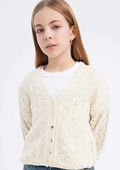 Girl V Neck Cardigan - -