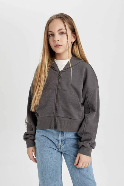 Girl Hooded Zippered Sweatshirt - -