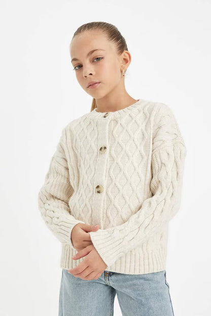 Standard Fit Crew Neck Cardigan - -