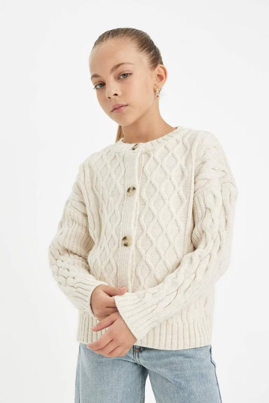Standard Fit Crew Neck Cardigan - -
