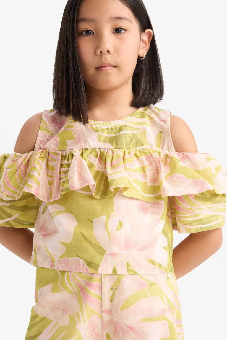 Girl Short Sleeve Blouse - - Floral
