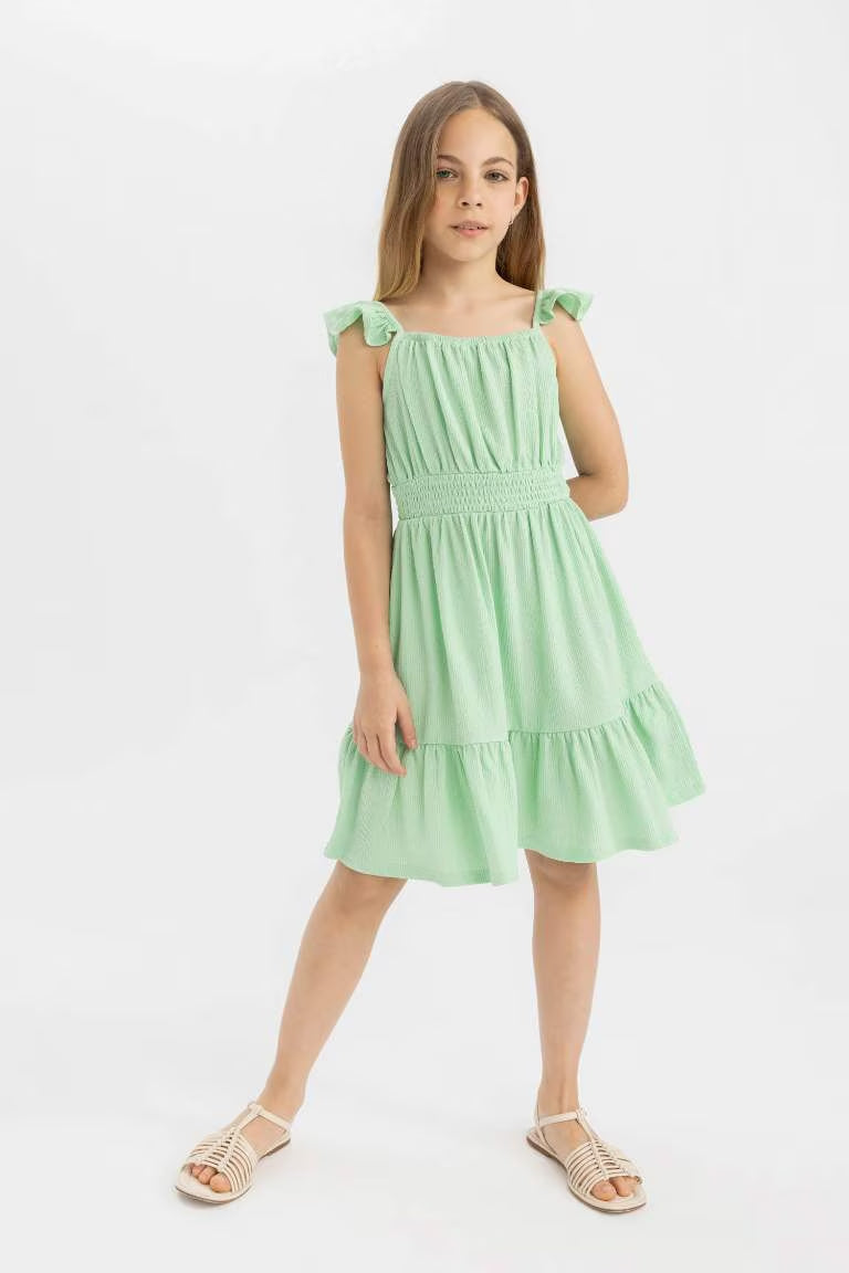 Girl Strappy Wrinkled Dress - -