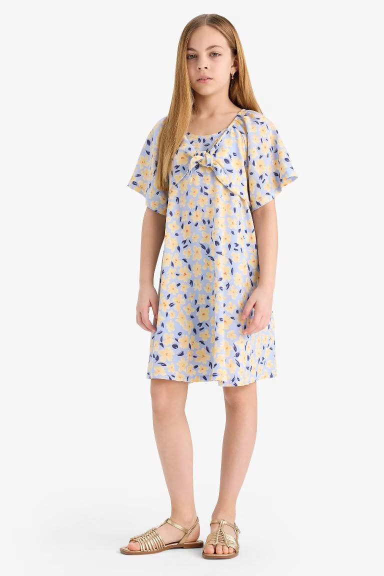 Girl Patterned Viscose Short Sleeve Dress - -