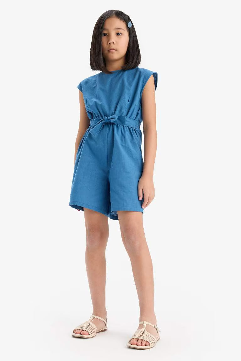 Girl Cotton Sleeveless Short Jumpsuit - -
