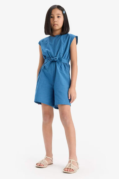 Girl Cotton Sleeveless Short Jumpsuit - -