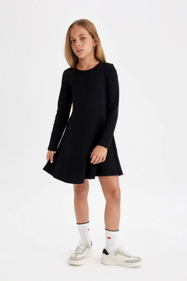 Baby Girl Black Basic Crew Neck Ribbed Camisole Dress - - Black