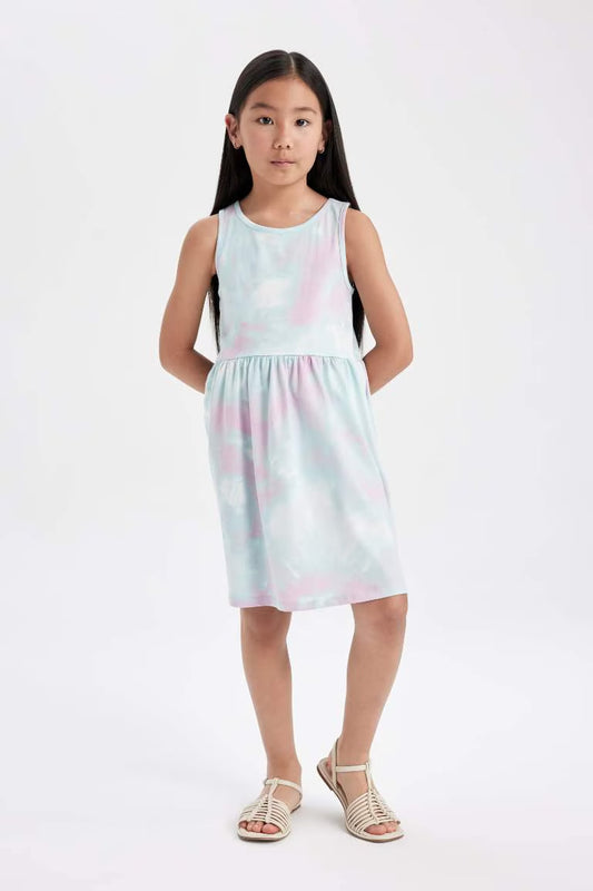 Girl Patterned Sleeveless Dress - - Ecru
