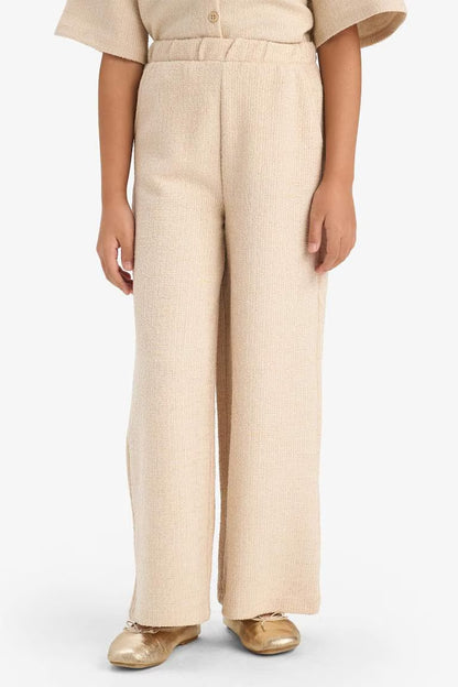 Girl Wide Leg Crinkle Trousers - - Beige