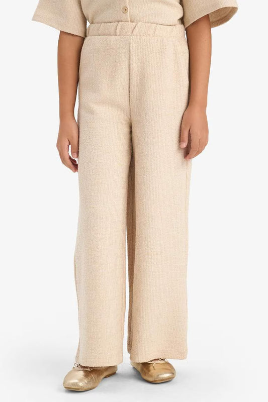 Girl Wide Leg Crinkle Trousers - - Beige