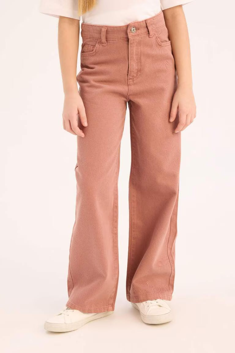Girl Wide Leg Cotton Cargo Jeans - - Light brown