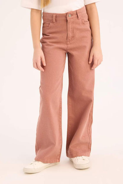 Girl Wide Leg Cotton Cargo Jeans - - Light brown
