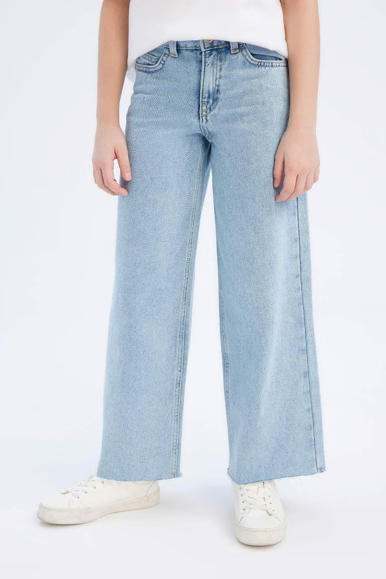 Girl Wide Leg Jeans - - sky