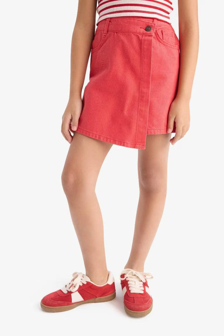Girl Red Gabardine Skirt - -