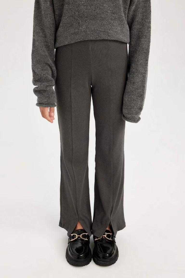 Girl Slit Standard Length Corduroy Leggings - -