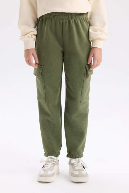 Girl Elastic Waist Leg Cargo Sweatpants - -
