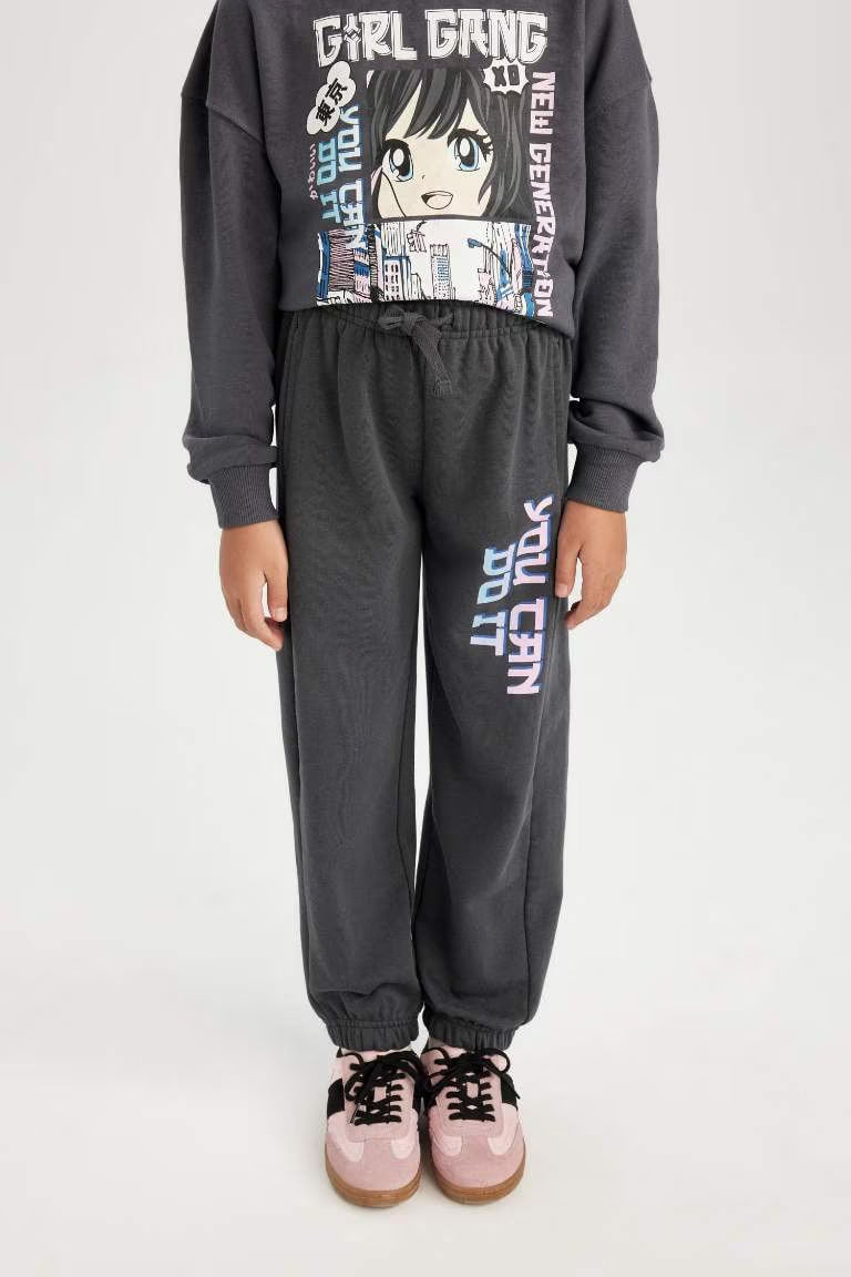 Girl Printed Elastic Waist Pocket Jogger Sweatpants - -