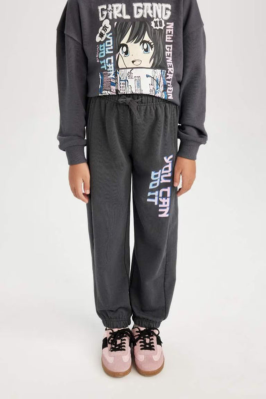Girl Printed Elastic Waist Pocket Jogger Sweatpants - -