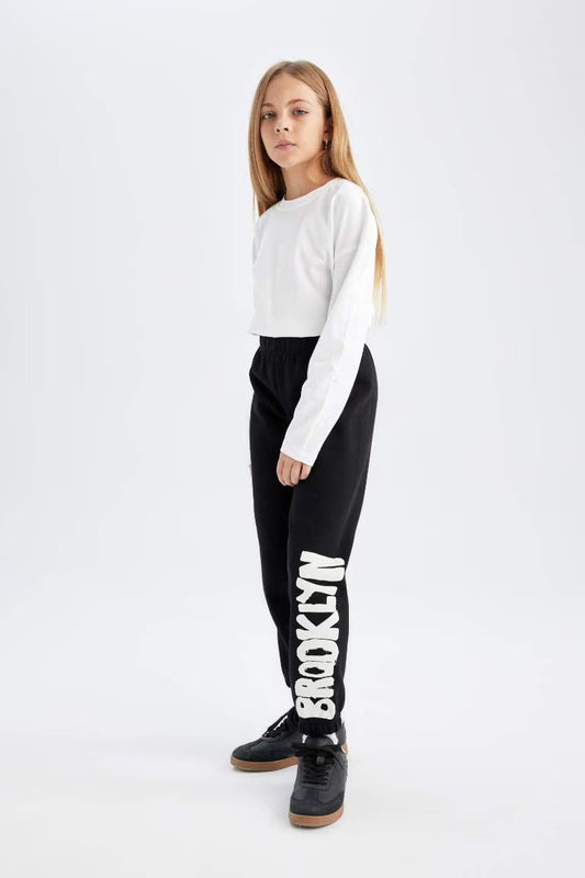 Girl Printed Jogger Sweatpants - - Black