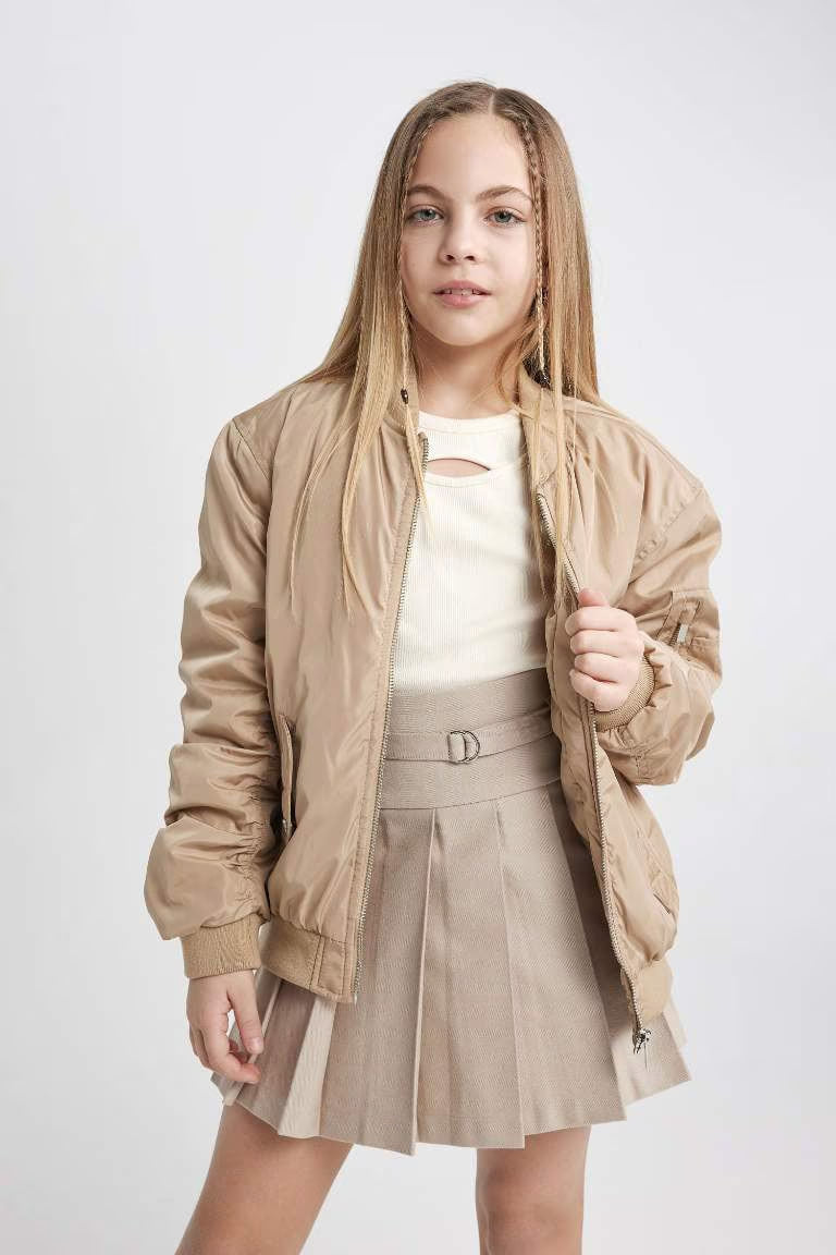 Girl Bomber Collar Waterproof Puffer Jacket - -