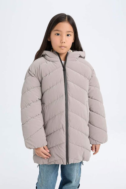 Girl Hooded Waterproof Puffer Jacket - -
