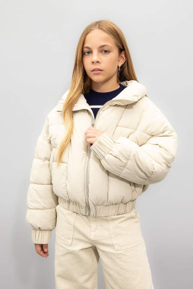 Girl Hooded Waterproof Puffer Jacket - -