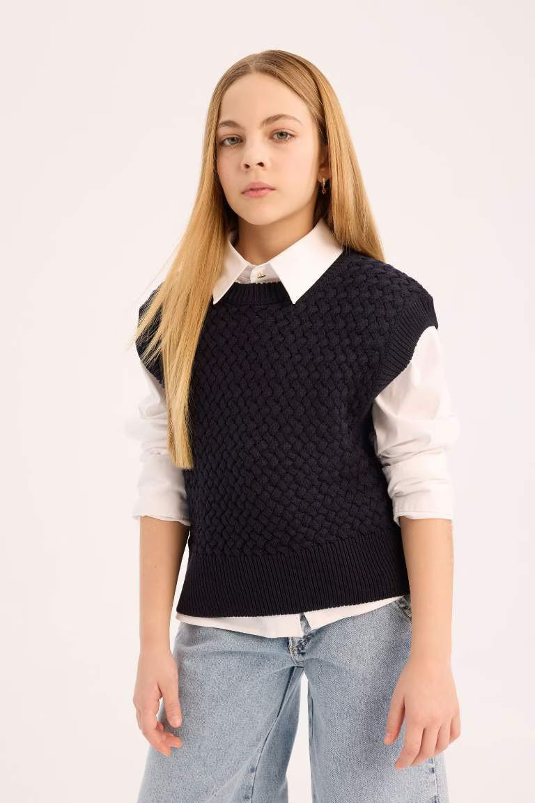 Girl Sweater Vest - - Navy