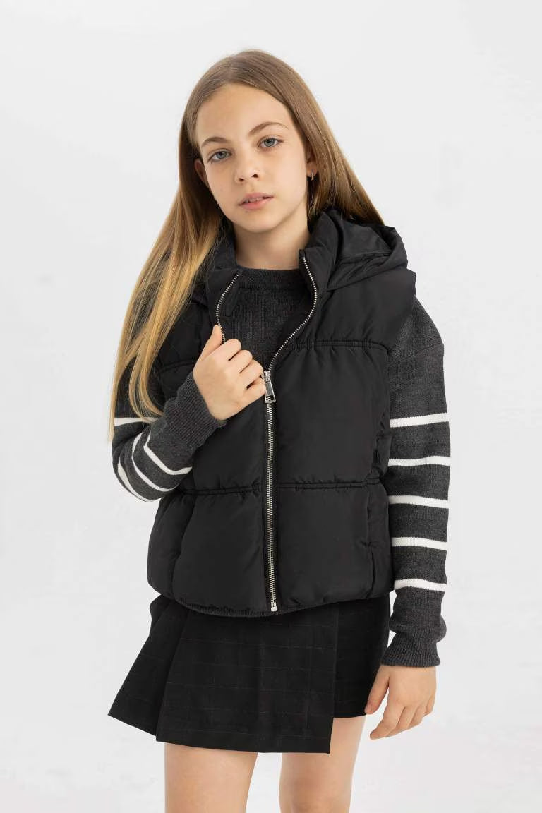 Girl Waterproof Hooded Puffer Vest - -