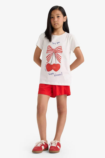Girl Printed Short Sleeve Top Shorts 2 Piece Pajama Set - -