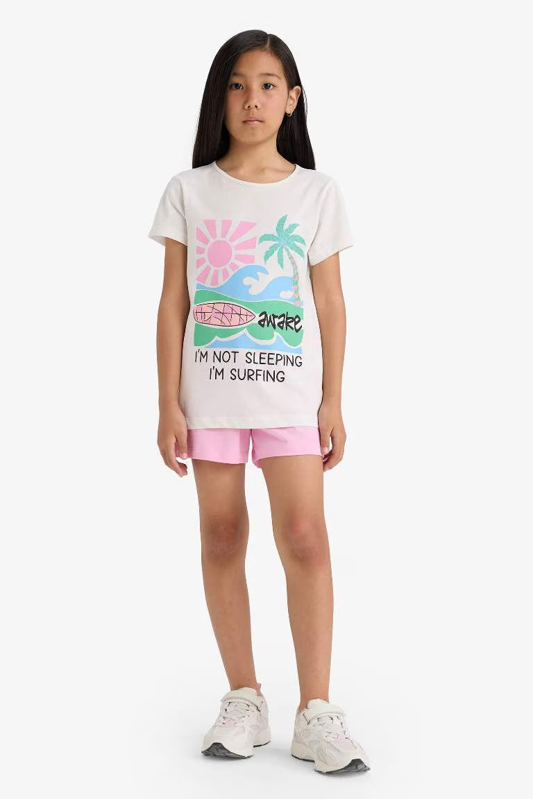 Girl Printed Short Sleeve Top Shorts 2 Piece Pajama Set - -