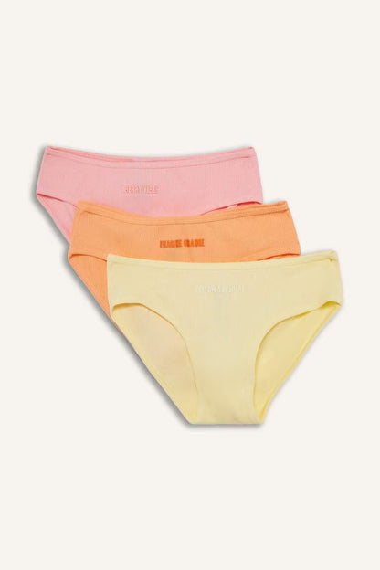 Girl Slogan Printed Corduroy 3 Piece Slip Briefs - -