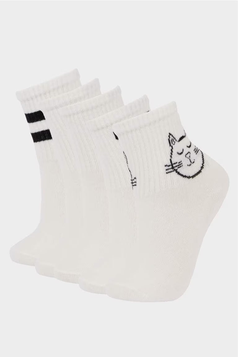 Girl Comfortable Elastic 5 Piece Cotton Long Socks - -