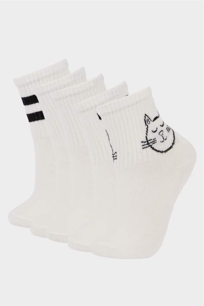Girl Comfortable Elastic 5 Piece Cotton Long Socks - -