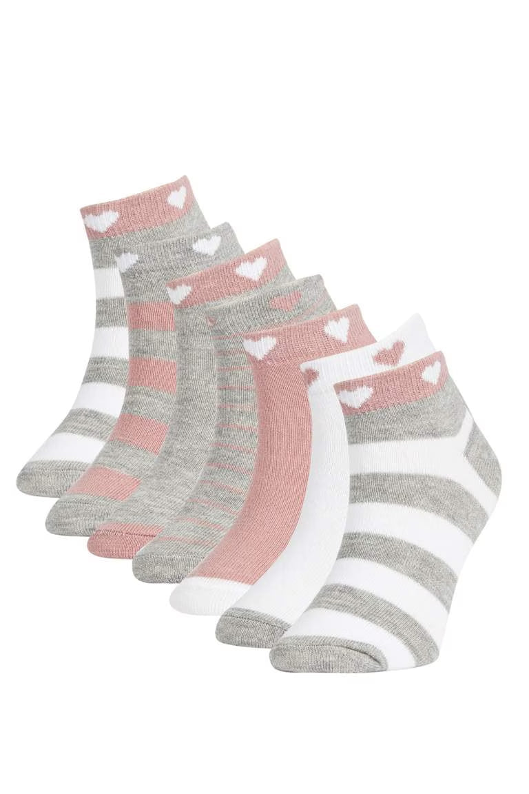 Girls' Cotton 7-Pack Short Socks - -