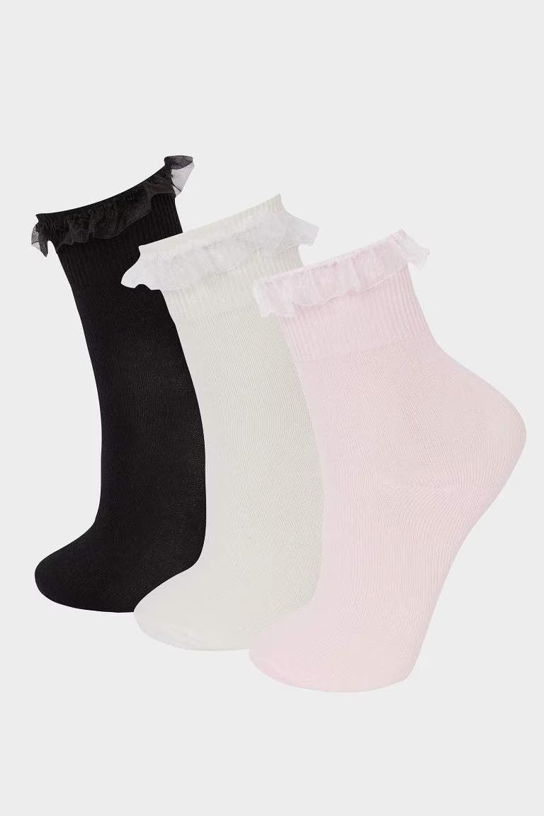 Girl 3 Piece Cotton Long Socks - - Multicolor