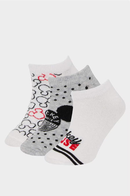 Girl Mickey & Minnie Licensed 3 piece Short Socks - - Multicolor