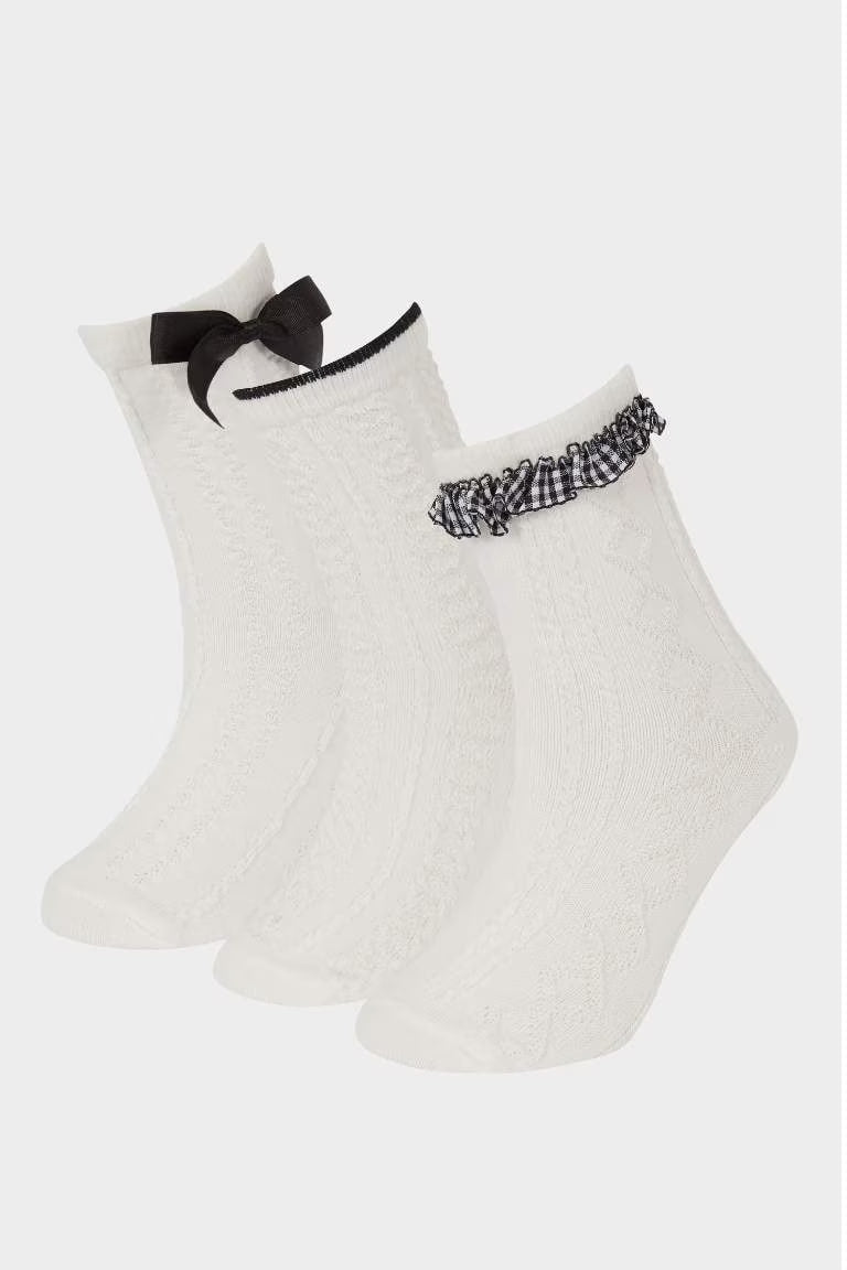 Girl 3 Piece Cotton Long Socks - - Multicolor